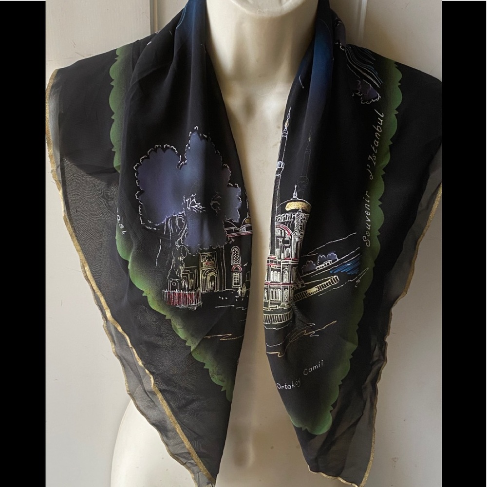 Hand made Istanbul souvenir black scarf hand paint